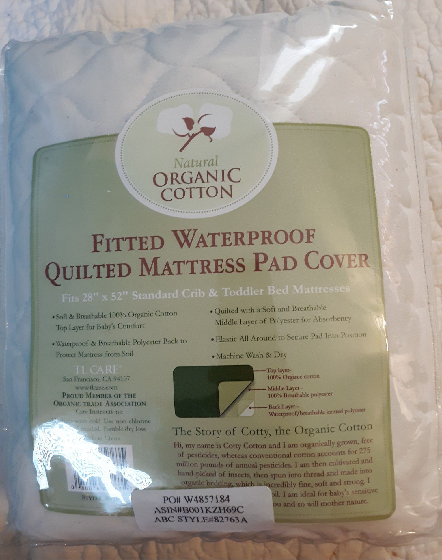 Organic Cotton Fitted Waterproof Quilted Mattress Pad Cover Fits 28" x 52" Standard Crib & Toddler Bed Mattresses