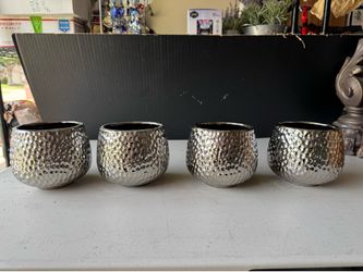 4 Silver Hammered Decorative Planters, Macetas decorativas plata, home decor, contemporary, DIY, vases, floral