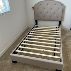 Brand New Twin Size Light Brown Upholstered Platform Bed Frame (New In Box) 