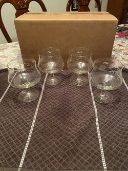Vintage Etched Brandy Snifter Glass Set