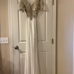 White With Gold Prom Dress
