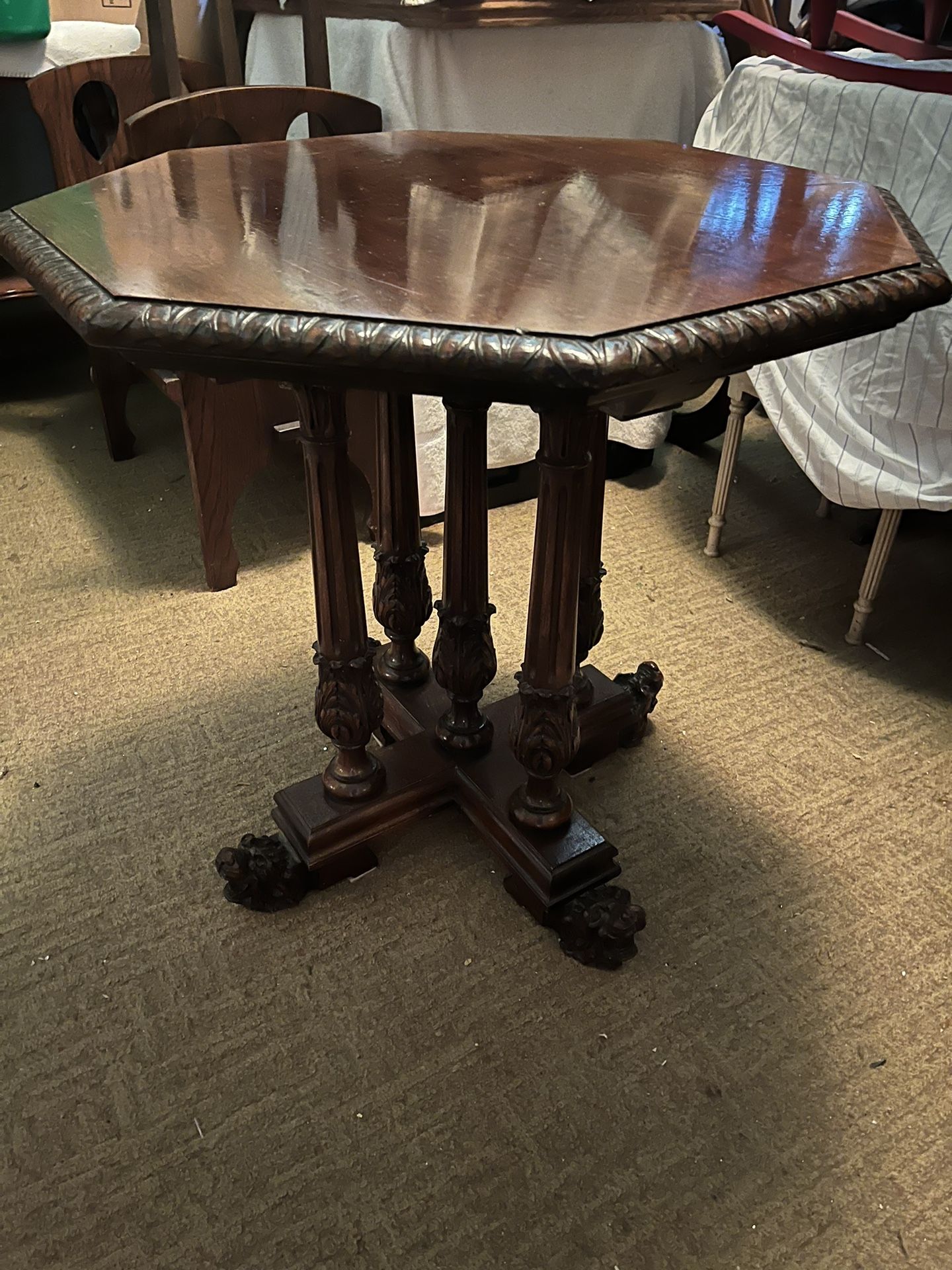 Vintage Octagon Table With Gargoyle Fee