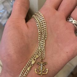 14k GF Anchor Crucifix On a 22” Sterling Silver Chain