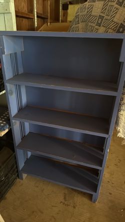 Blue Painted Wood Bookcase 5 Shelves