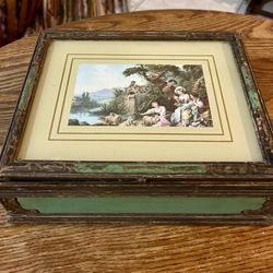 Antique Victorian 1910’s - 1920’s Wooden Jewelry Box Vanity Case