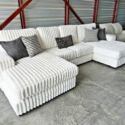 Must Go! White Corduroy Double Chaise Sectional 
