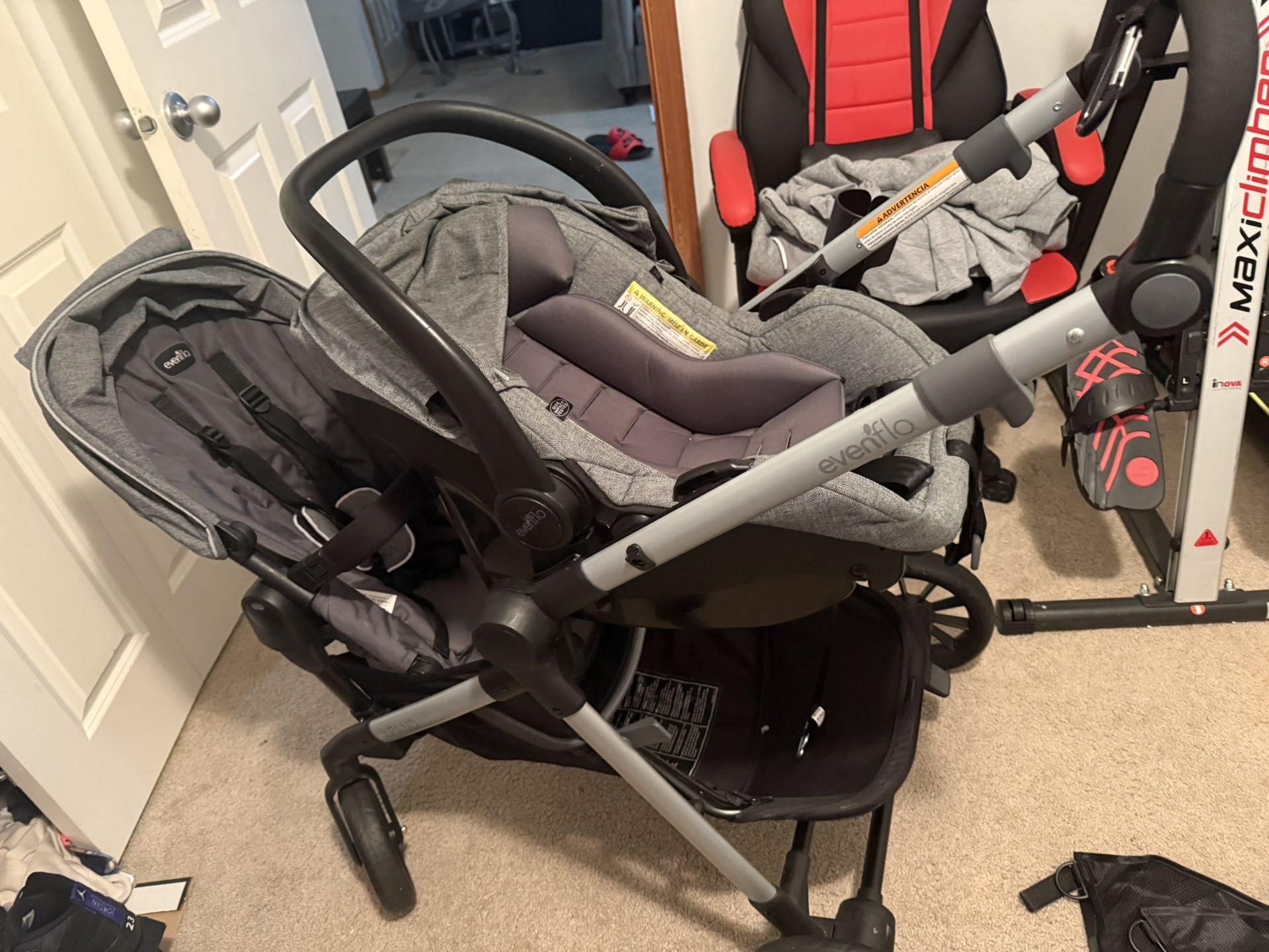 Evenflo Pivot Xpand Modular Travel System – Double Stroller + Infant Car Seat + EXTRA Toddler Seat + Accessories