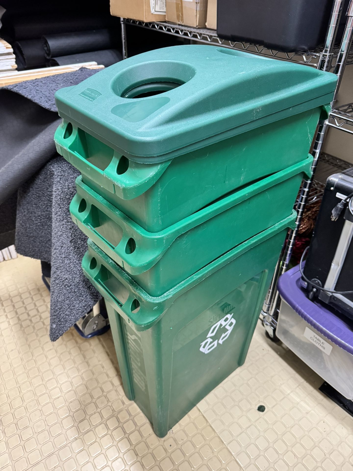 3 Tall Slim Recycling Bins - 2 Have Lids