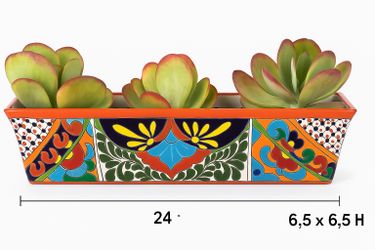 Authentic Talavera Ceramic Planter – 24” Rectangle (Optional Succulents) / Maceta de Cerámica Talavera Auténtica – Rectangular de 24” (Suculentas Opci