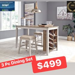 Counter Height Dining Table & Two Barstools 