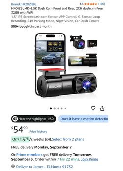 HKOIZBL 4K+2.5K Dash Cam Front and Rear, 2CH dashcam Free 32GB with WiFi 1.5" IPS Screen dash cam for car, APP Control, G-Sensor, Loop Recording, 24H 