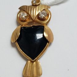 14k Yellow Gold Heart Shaped Owl Pendant 