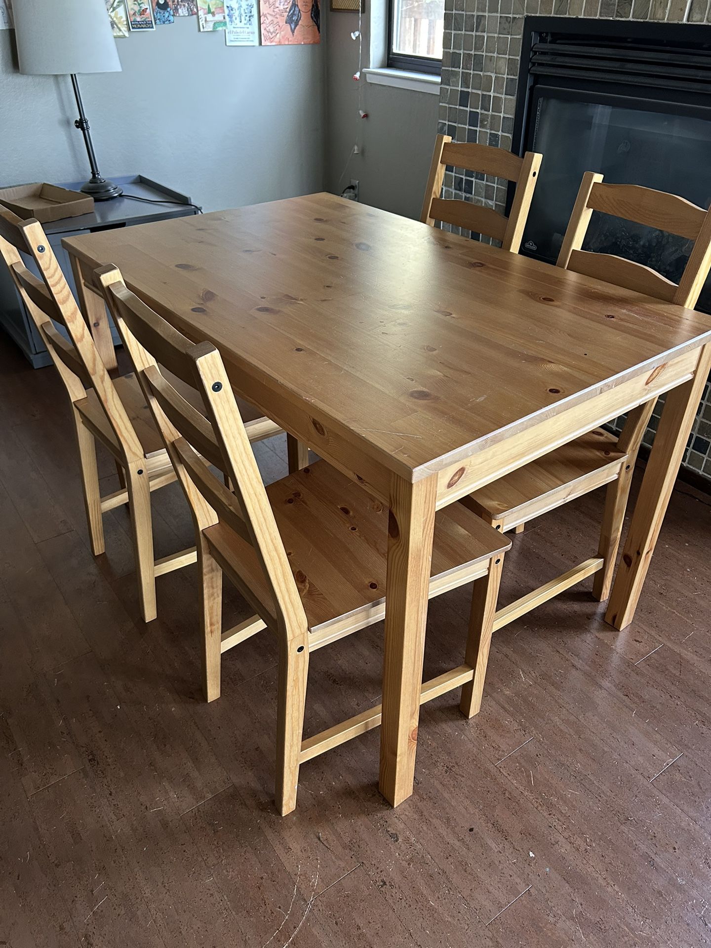 IKEA Jokkmokk Wood Dining Table With 4 Chairs In Antique stain Pine