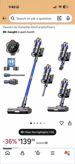 Cordless Vacuum Cleaner, Upgraded 650W 55KPA 70Mins Cordless Stick Vacuum Cleaner with Self-Standing and Touch Screen, Anti-tangle Wireless Vacumm, Va