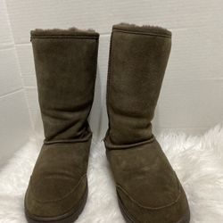 Bearpaw Sheepskin Shearling Wool and Suede Leather Boots Brown Mid-Calf Size 9 