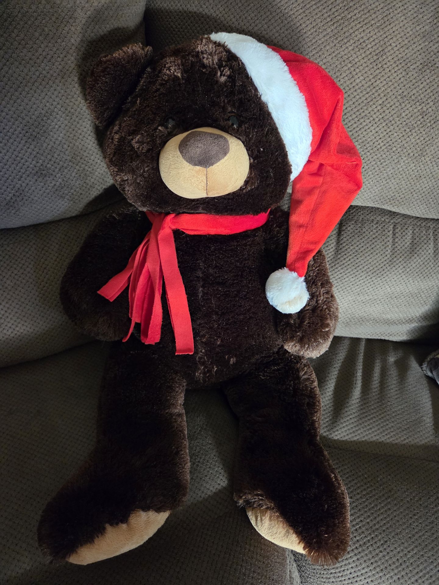 Large plush Christmas brown Teddy 🧸 Bear red scarf Santa hat 3 feet