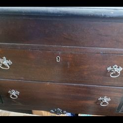 ANTIQUE Walnut Buffet w/Sterling Silver Handles  Plus Large, Heavy Antique Mirror