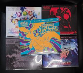 Pokemon Prismatic, Destined rivals, Ascended Heroes, Chaos Rising, Pitch Black elite trainer boxes