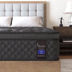 14 Inch Medium Mattress Black Euro Top for Back & Lumbar Support, 100 Night Trial, Individual Pocket Spring Bed for Motion Isolation & Pressure Relief