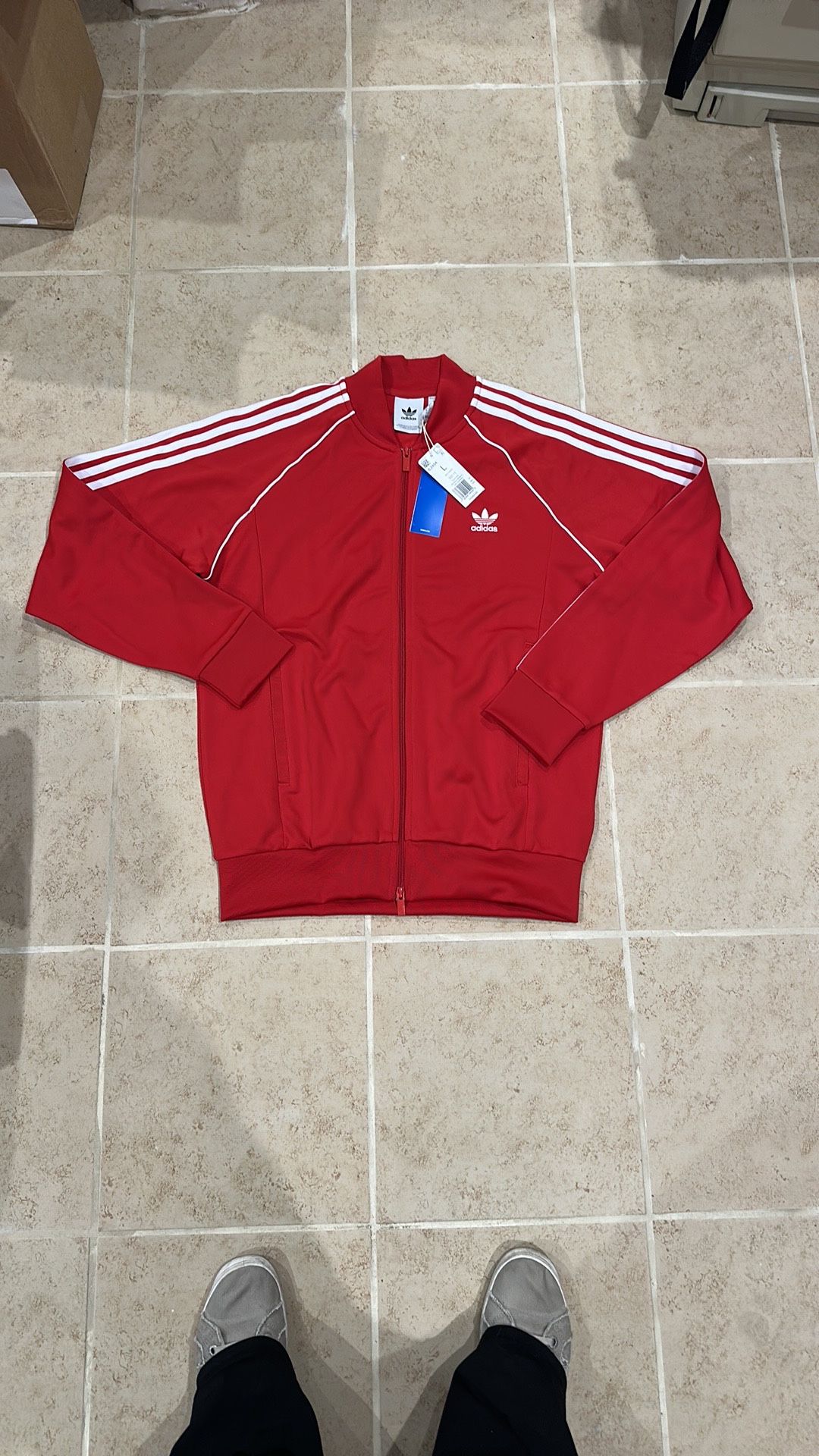Men’s Adidas Red and White Varsity Bomber Jacket