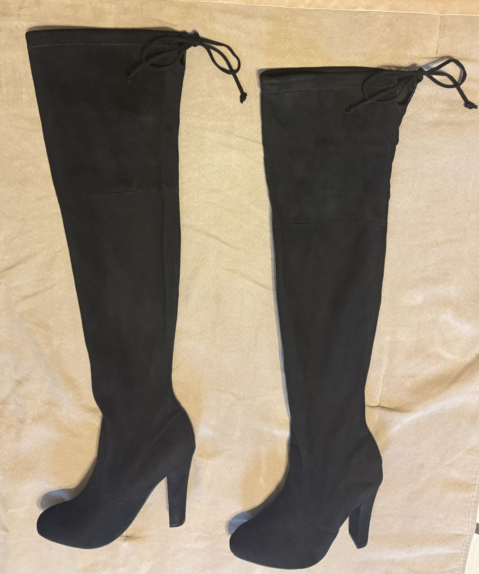 Steve Madden Boots Womens 6 M Gorgeous Over The Knee Black Lace Up Cone Heels Excellent Used Condition Used a couple of times