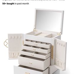 Vlando Large Jewelry Organizer Box, 6-Layer Jewelry Storage Box with Mirror & 5 Drawers for Earrings, Necklaces, Rings and Watch Organizer for Women G