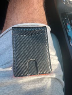 Black Carbon Fiber Money Clip Wallet with Orange Interior brand new