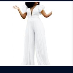 Womens Short Sleeve Deep V Neck Playsuits Casual Soft Wide Leg Trousers Jumpsuits