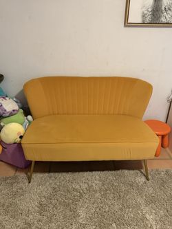 Velvet Yellow (Mustard) Sofa In Excellent Conditions