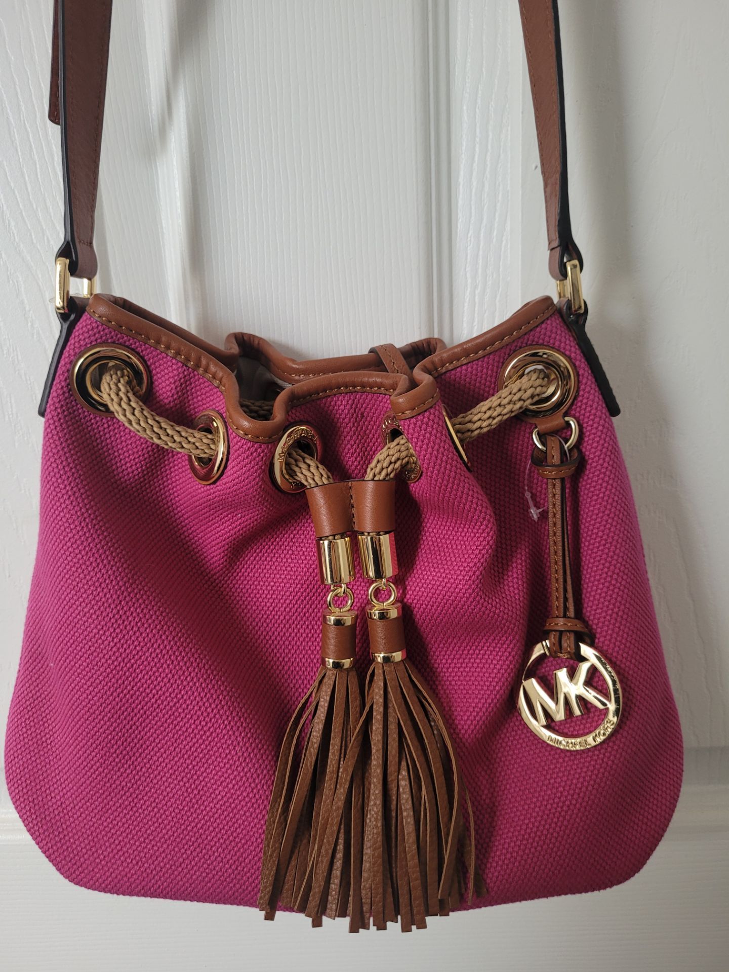 Michael Kors Marina MD Messenger Fuschia Canvas Bag