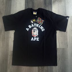 BAPE A Bathing Ape Burberry Plaid Ape Head Black T-Shirt Camo NWT Tee Men Size M (Camiseta Bape)