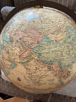 Vintage c.1985 Replogle World Classic Globe. Raised Relief Globe with decorative iron stand