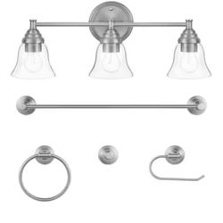 Marsden 23.5 in. 3-Light Brushed Nickel Modern Vanity Light with Matching 4-Piece Bathroom Hardware Accessory Kit