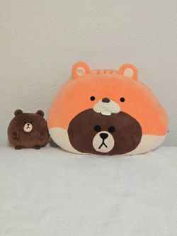 Line Friends Brown Plush Cushion and Mini Bear Set Brown Orange
