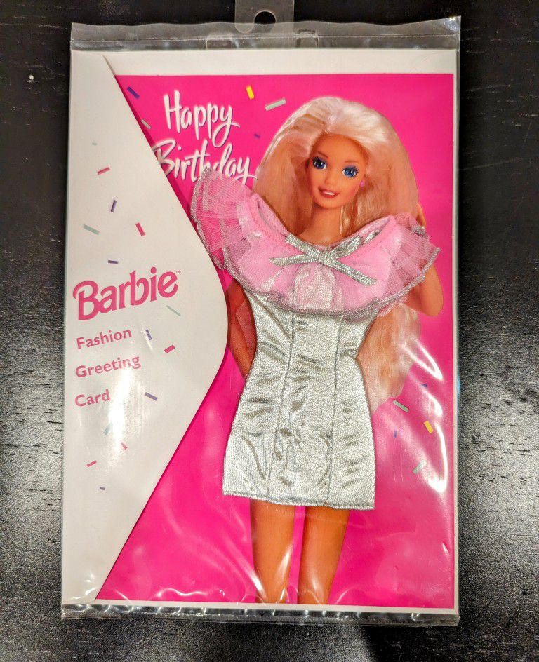 Barbie Fashion Greeting Card - Happy Birthday Silver Metallic Dress 1994 New Vintage Mattel