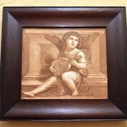 Musical Angel (aka Angel Playing the Lute) by Rosso Fiorenti Print in Solid Wood Frame