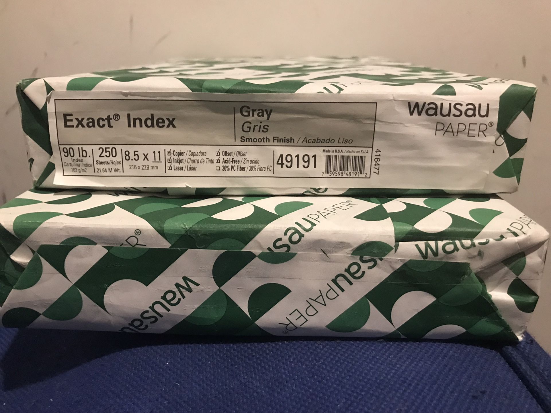 Wausau Paper Index Paper, Heavyweight, 8-1/2"x11", 250Sht/PK 3 Reams