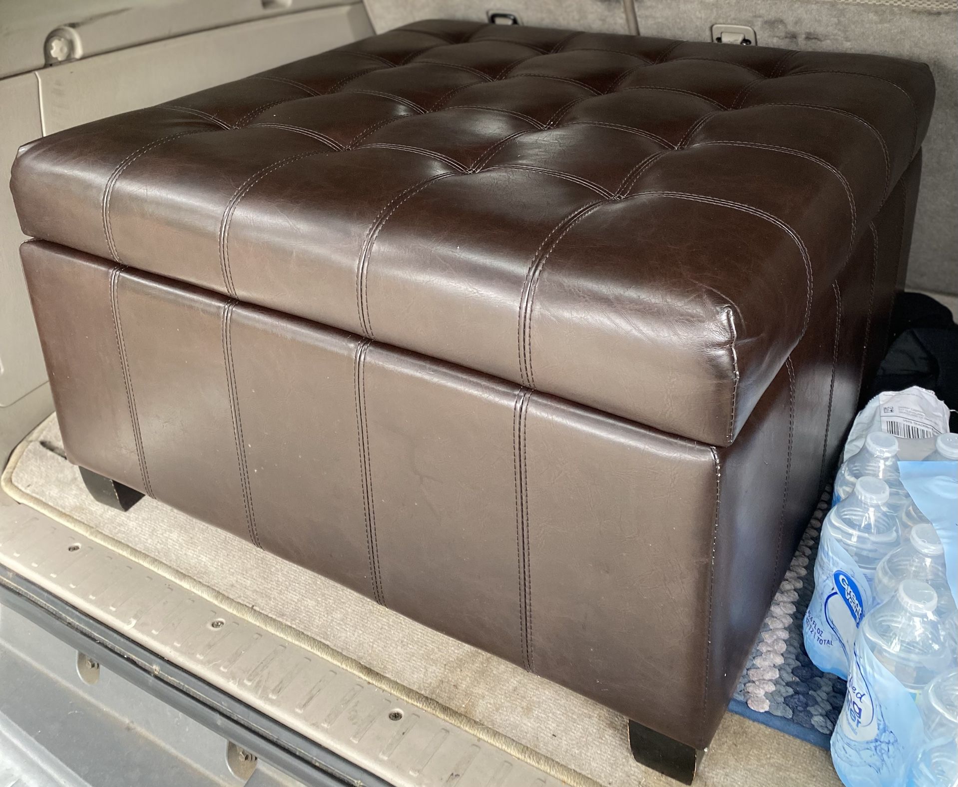 Brown Faux Leather Square Ottoman