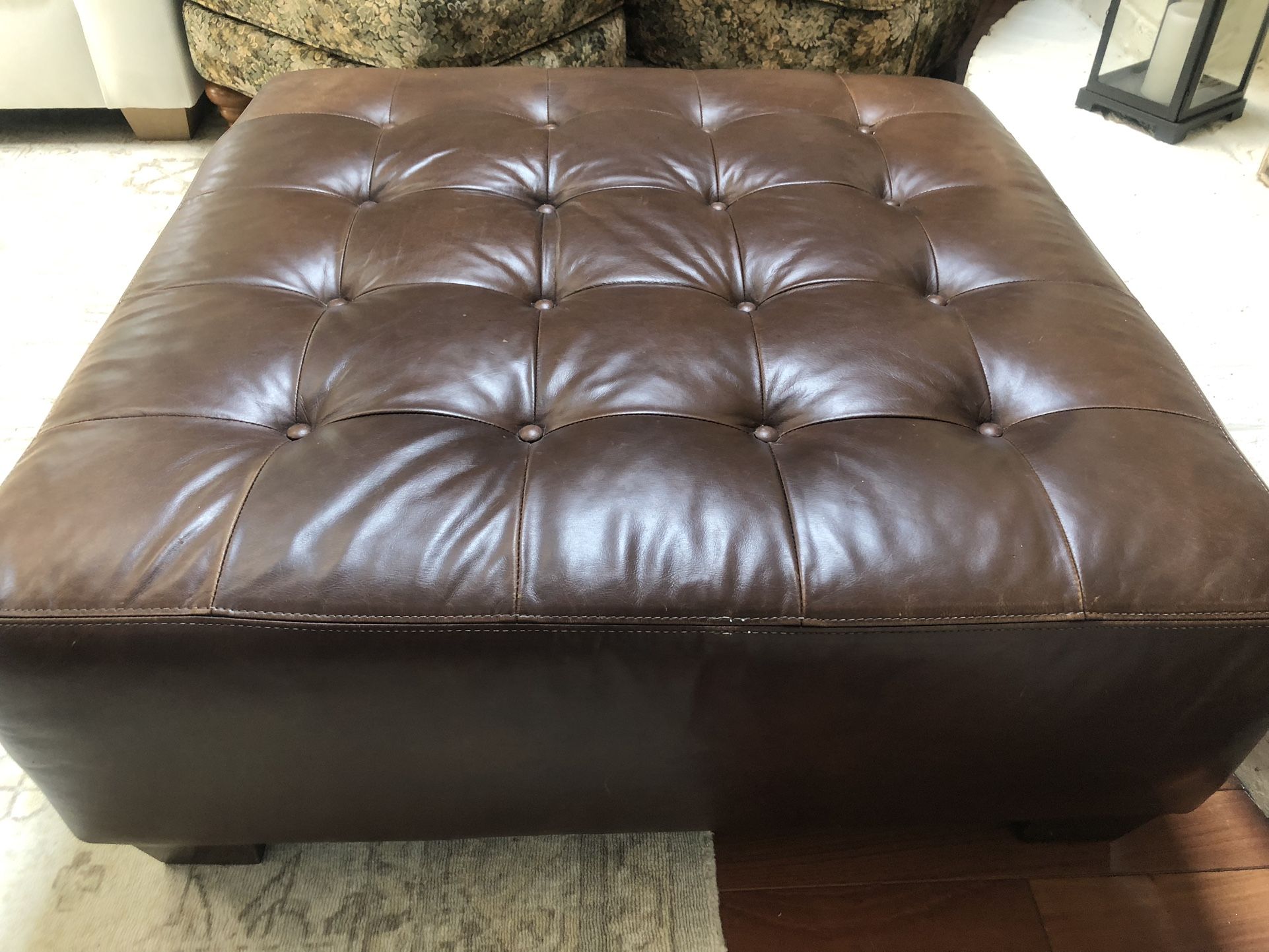 Brown All Leather Ottoman/Coffee Table