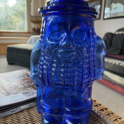 Blue glass Mr. Peanut