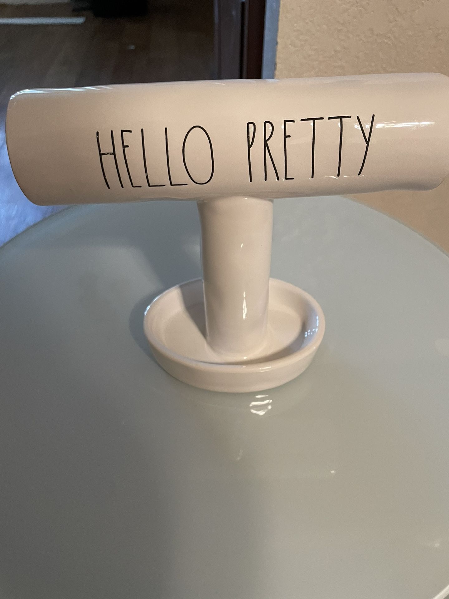 Rae Dunn HELLO PRETTY Jewelry Holder Ceramic T-Bar Stand