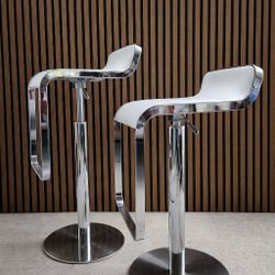 White Vinyl Leather Adjustable Barstool