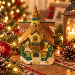 1995 Disney Danaware "Santa's Best" Lighted Ceramic Church Christmas Decoration
