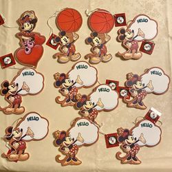 Vintage Disney Perjinkities Mickey  & Minnie 5”  Wooden Tags