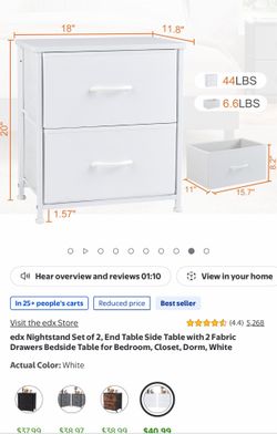 Nightstand Set of 2 with 2 Fabric Drawers