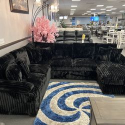 Black Corduroy Sofa Sectional w/ Pull Out Sleeper & Storage In Chaise 