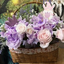 Handmade Beautiful Artificial Spring Flower Basket.  See pictures for more details.  Please check out my other items for sale.   Thank 