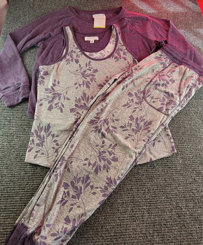 Karen Neuburger Womens Size XXL 3-Piece Floral Jogger Lounge Set Gray Plum