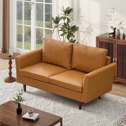  Loveseat, Faux Leather Sofa, Couches for Living Room, Bedroom & Office, Light Brown