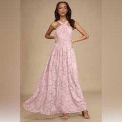 Lulus Love and Beyond Mauve Pink Burnout Floral Maxi Dress, Small